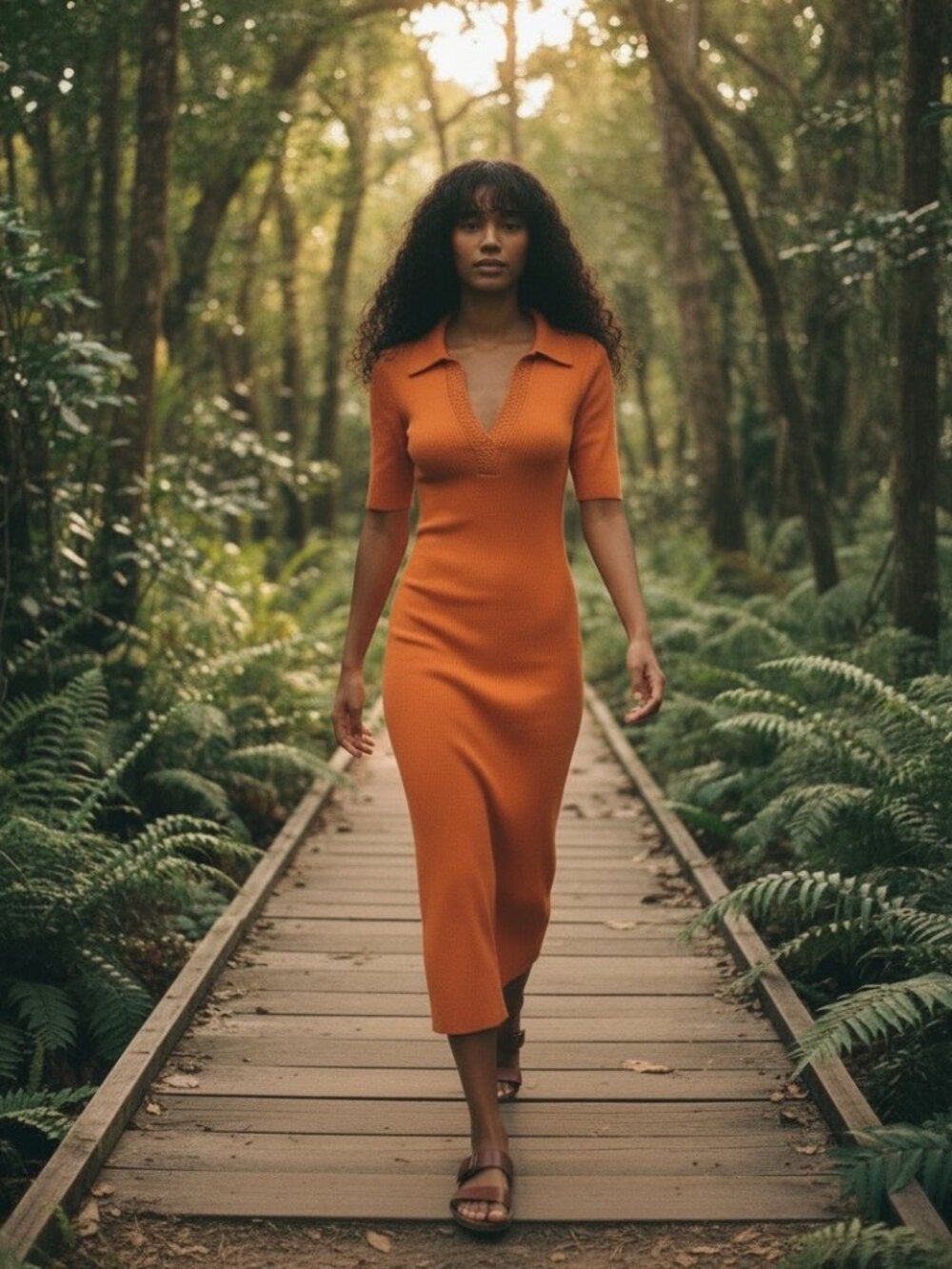 Caroline Constas Midi Knit Dress L Orange Bodycon